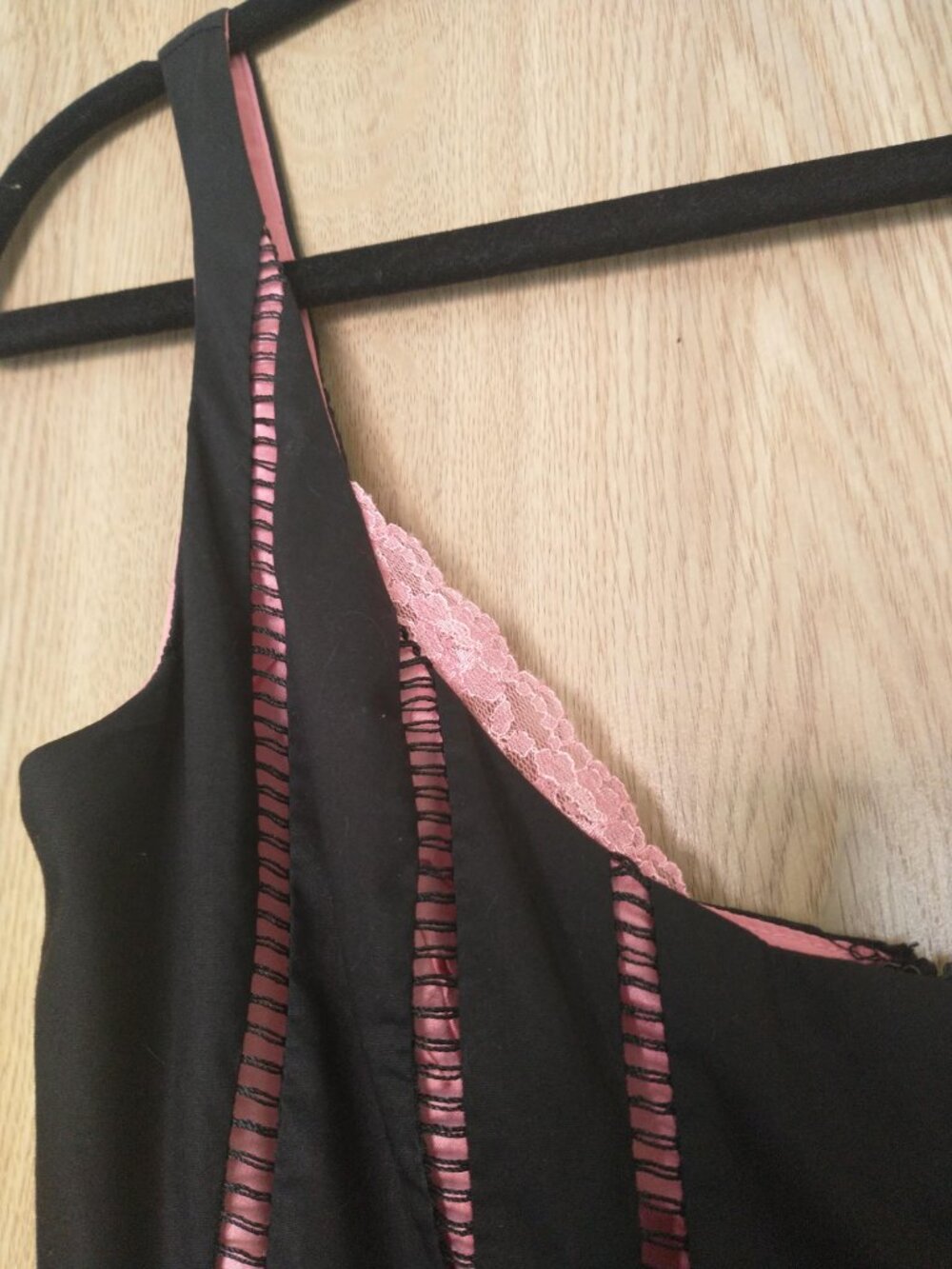 Rare Y2K Vtg Bebe Openwork Lattice Dress Pink Silk Lining Black Sexy Fit & Flare - Picture 6 of 16